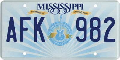 MS license plate AFK982