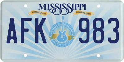 MS license plate AFK983