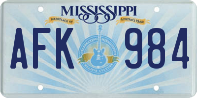 MS license plate AFK984