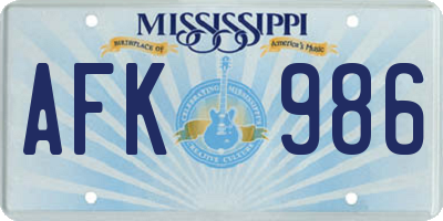 MS license plate AFK986