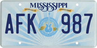 MS license plate AFK987