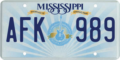 MS license plate AFK989
