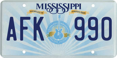 MS license plate AFK990
