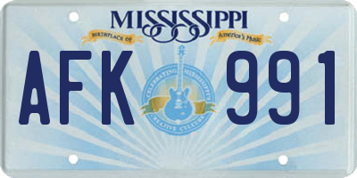MS license plate AFK991