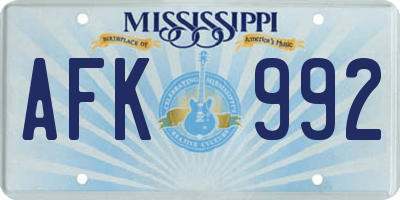 MS license plate AFK992