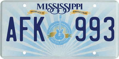MS license plate AFK993