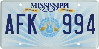 MS license plate AFK994