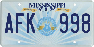 MS license plate AFK998