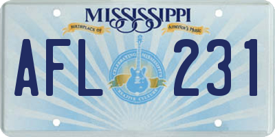 MS license plate AFL231