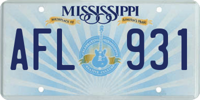 MS license plate AFL931