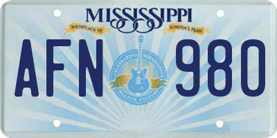MS license plate AFN980