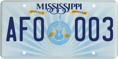 MS license plate AFO003