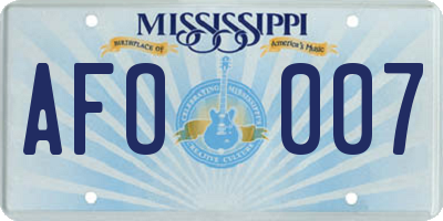 MS license plate AFO007