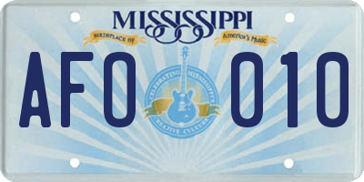 MS license plate AFO010