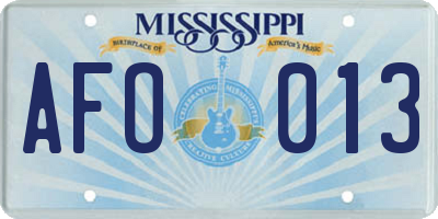 MS license plate AFO013