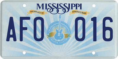 MS license plate AFO016