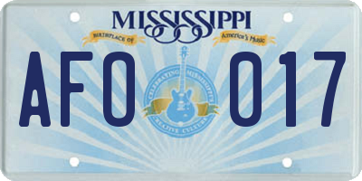 MS license plate AFO017