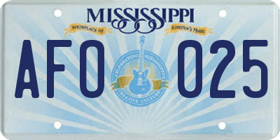 MS license plate AFO025