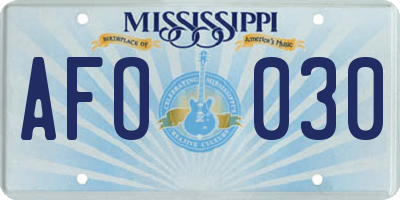 MS license plate AFO030