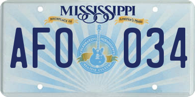 MS license plate AFO034