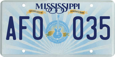 MS license plate AFO035