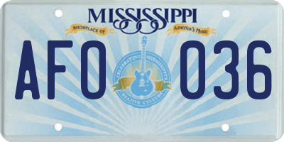 MS license plate AFO036