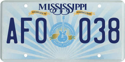MS license plate AFO038
