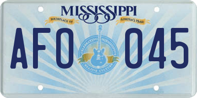 MS license plate AFO045