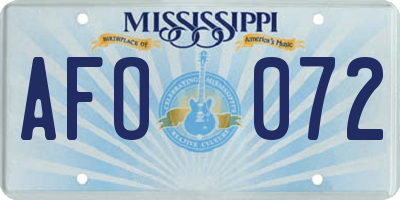 MS license plate AFO072