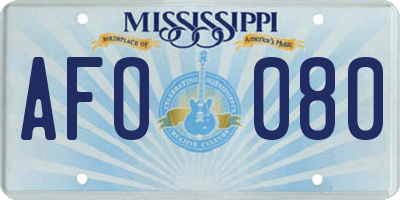 MS license plate AFO080