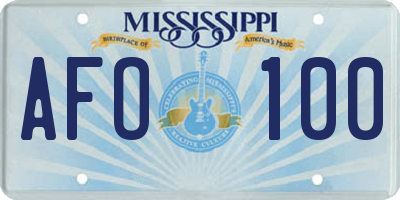 MS license plate AFO100
