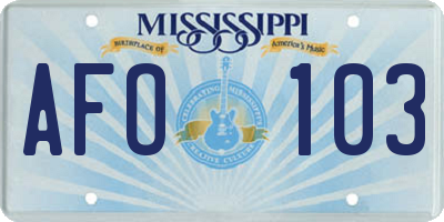 MS license plate AFO103