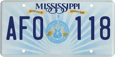 MS license plate AFO118