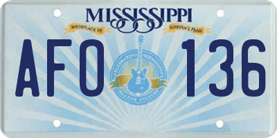MS license plate AFO136