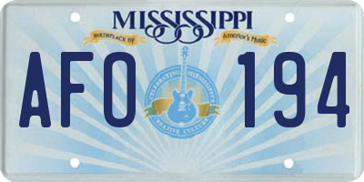 MS license plate AFO194
