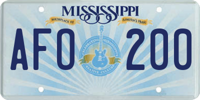 MS license plate AFO200