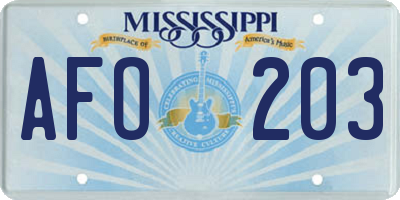 MS license plate AFO203