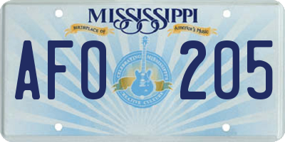 MS license plate AFO205