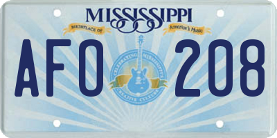 MS license plate AFO208