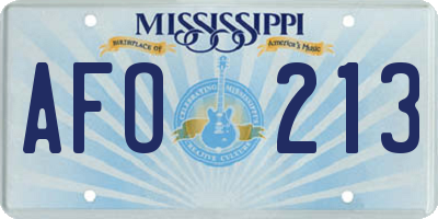 MS license plate AFO213