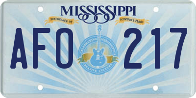 MS license plate AFO217