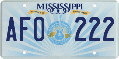 MS license plate AFO222