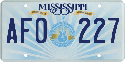 MS license plate AFO227