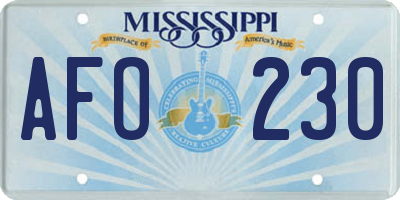 MS license plate AFO230