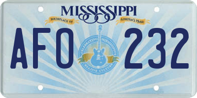 MS license plate AFO232