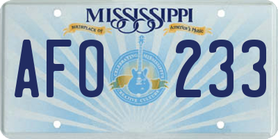 MS license plate AFO233
