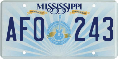 MS license plate AFO243