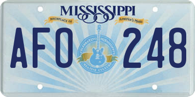 MS license plate AFO248
