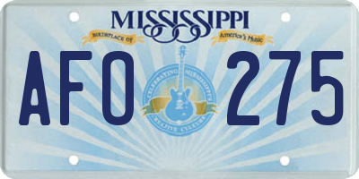 MS license plate AFO275