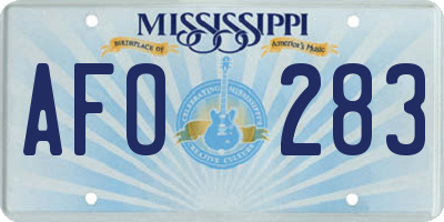 MS license plate AFO283